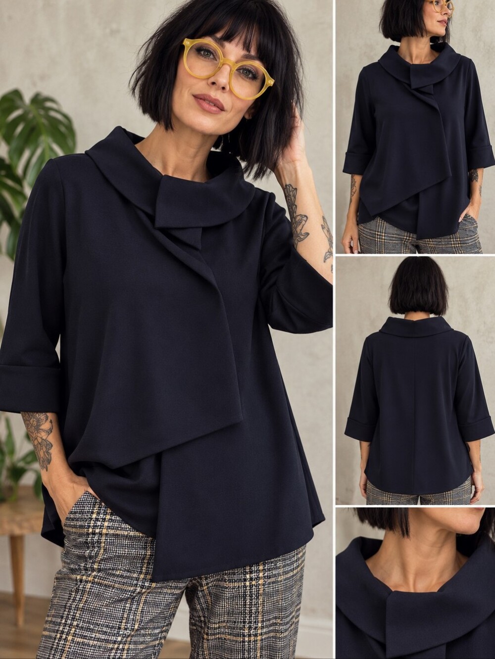 Joseph Ribkoff Navy Asymmetric Cowl Neck Blazer